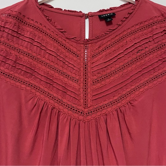 Torrid Eyelet Pintuck Detail Top Plus SZ 5X Burnt Orange Feminine Boho Festival - Picture 8 of 16